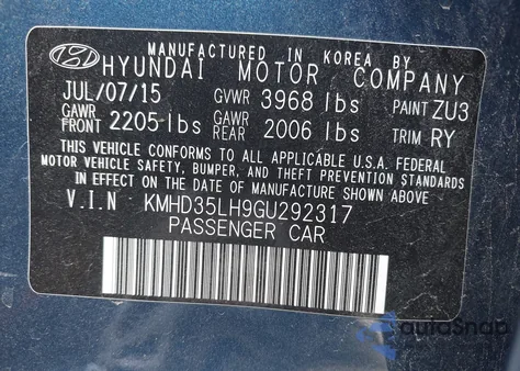 2016 Hyundai Elantra Gt из США, поврежденный, VIN KMHD35LH9GU292317